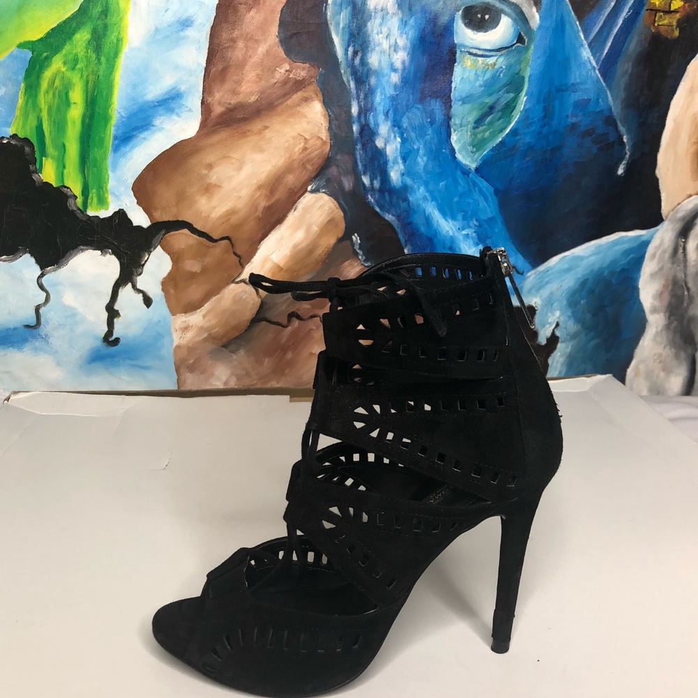 Zara Black  Suede open toe lace up ankle bootie